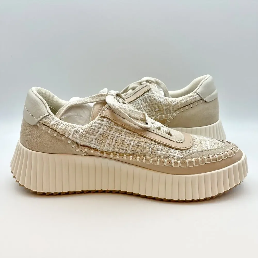 Dolce Vita Womens Dolen Sneaker US 8.5 Ivory Tan Leather Lace-Up Closure NIB - Picture 4 of 12